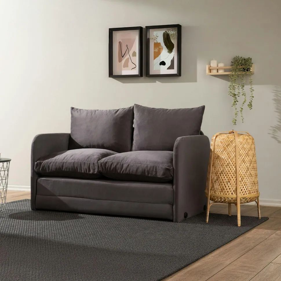 Canapé-lit d'appoint en tissu gris foncé, 2 personnes ORURO