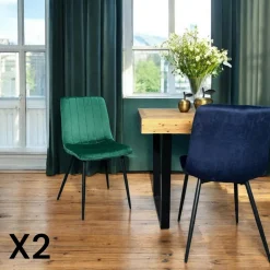 Chaise à rayures velours vert sapin (lot de 2) MALANG