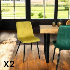 Chaise à rayures velours vert sapin (lot de 2) MALANG