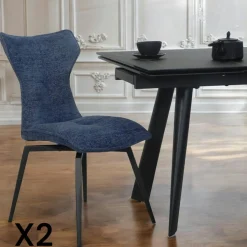 Chaise anthracite pivotante en velours avec passepoil (lot de 2) LOMBARDIE
