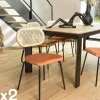 Chaise assise velours orange dossier rotin (lot de 2) PALMA