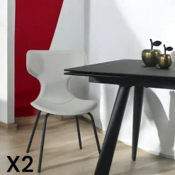 Chaise beige avec dossier en T, revêtement nettoyable (lot de 2) LOMBARDIE