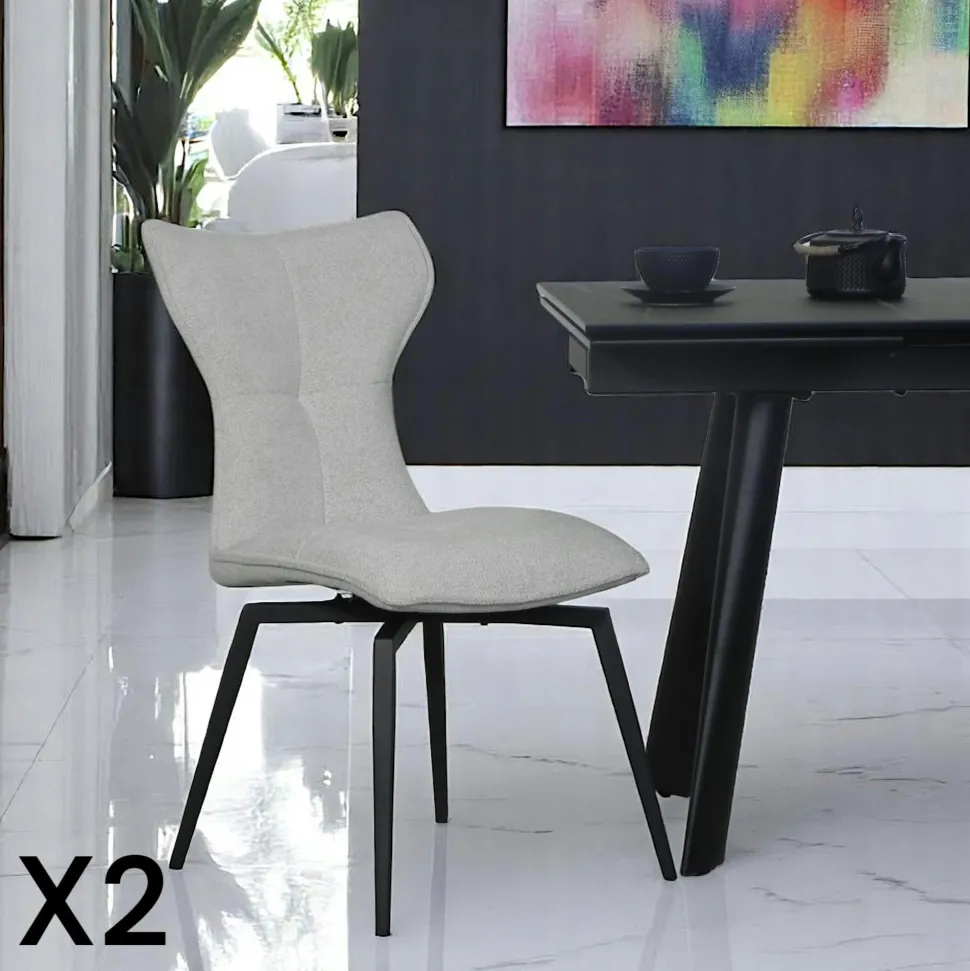 Chaise beige pivotante en velours avec passepoil (lot de 2) LOMBARDIE