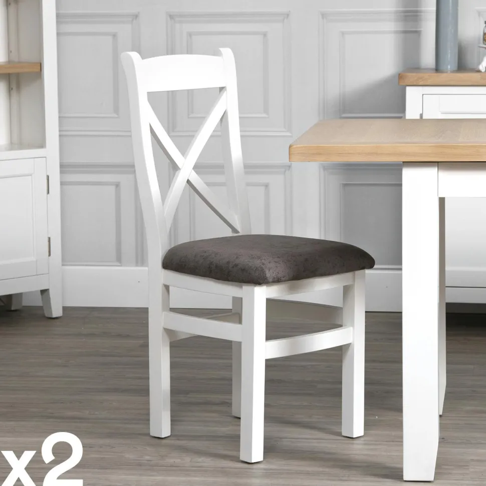 Chaise blanche en chêne avec dossier croisé (lot de 2) NAXOS
