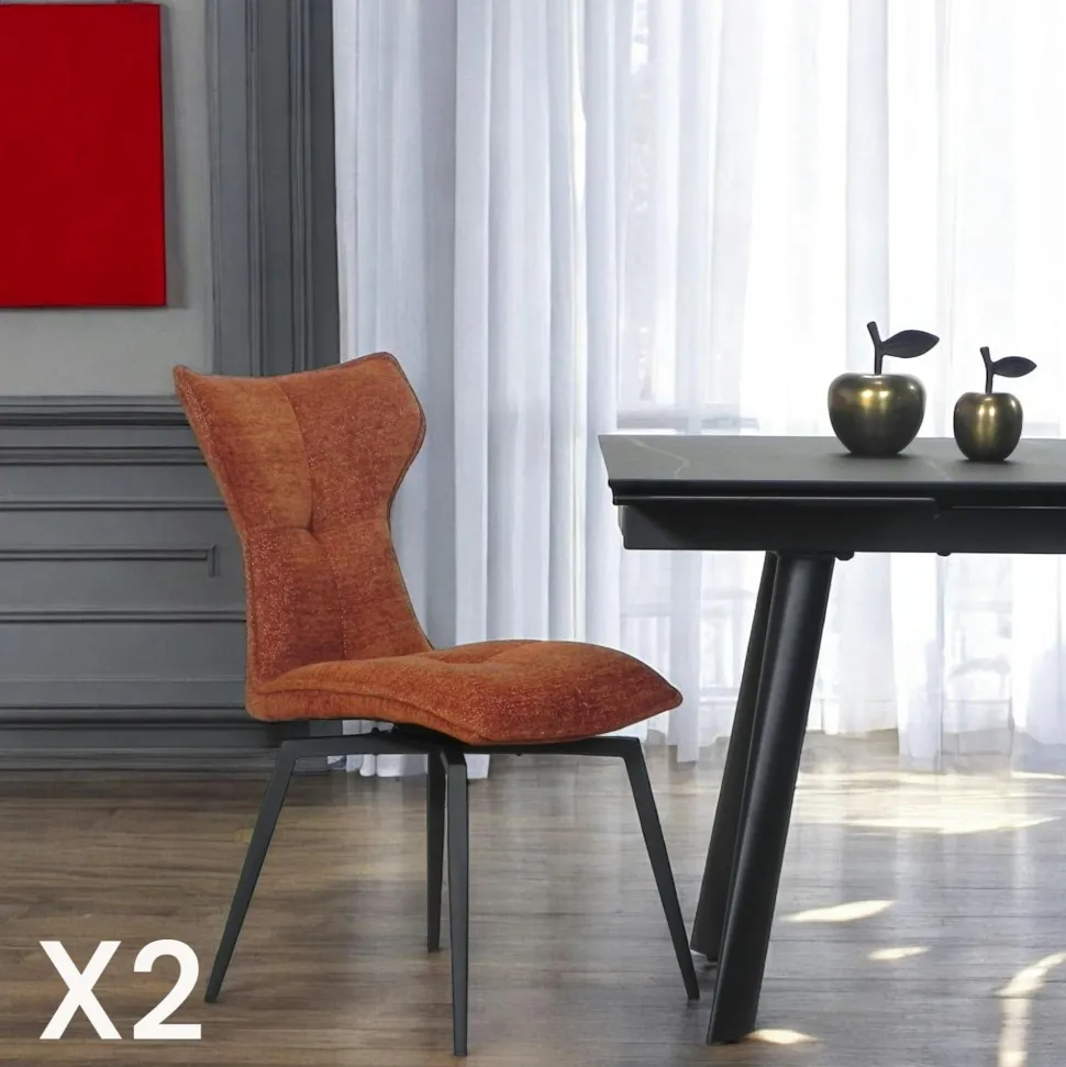 Chaise bleue pivotante en velours avec passepoil (lot de 2) LOMBARDIE