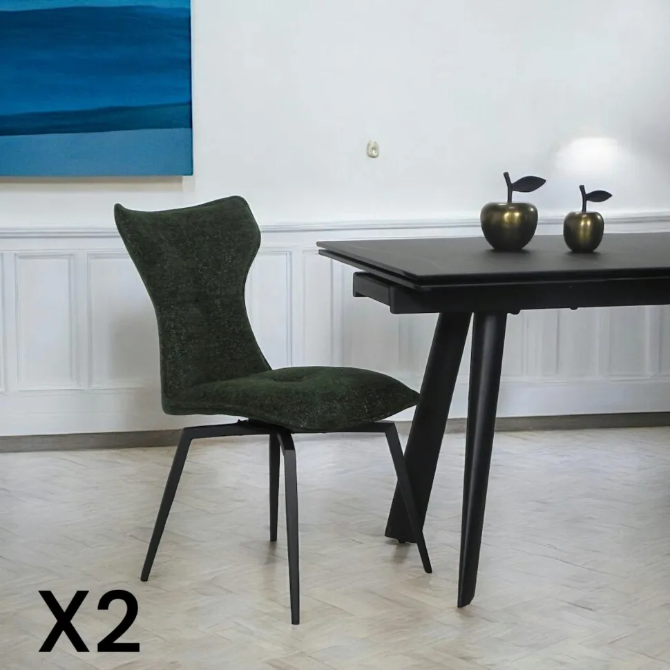 Chaise bleue pivotante en velours avec passepoil (lot de 2) LOMBARDIE