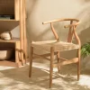 Chaise bois exotique et cannage dossier arrondi MANAK
