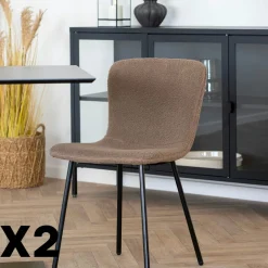 Chaise bouclette beige pieds métal noir (lot de 2) LOTA