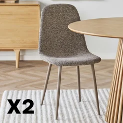 Chaise bouclette taupe avec pieds métal (lot de 2) BERLIN