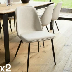 Chaise contemporaine tissu écru dossier droit (lot de 2) TIM