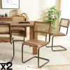 Chaise cuir et rotin havane pied luge (lot de 2) TIM