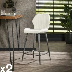 Chaise de bar blanche en bouclette avec repose-pieds (lot de 2) GALWAY
