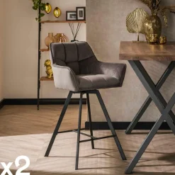 Chaise de bar confortable en velours gris avec fonction pivotante (lot de 2) MELBOURNE