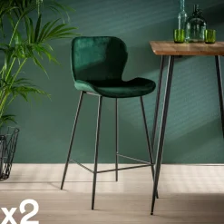 Chaise de bar en velours anthracite MELBOURNE (lot de 2)