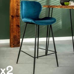 Chaise de bar en velours anthracite MELBOURNE (lot de 2)