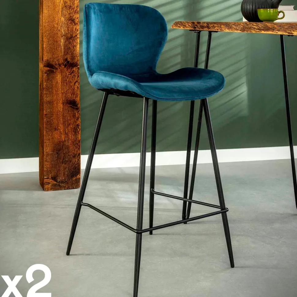 Chaise de bar en velours anthracite MELBOURNE (lot de 2)