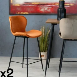Chaise de bar en velours sable MELBOURNE (lot de 2)