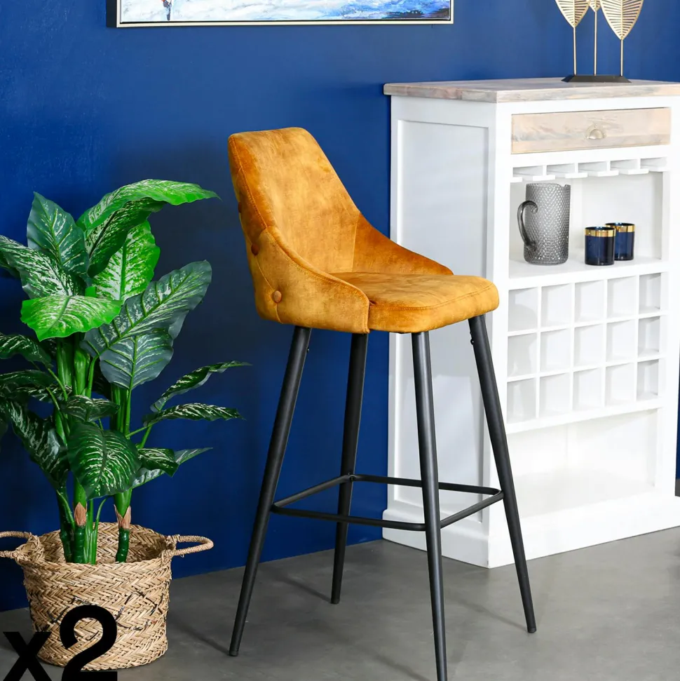 Chaise de bar velours gris (lot de 2) MALMOE