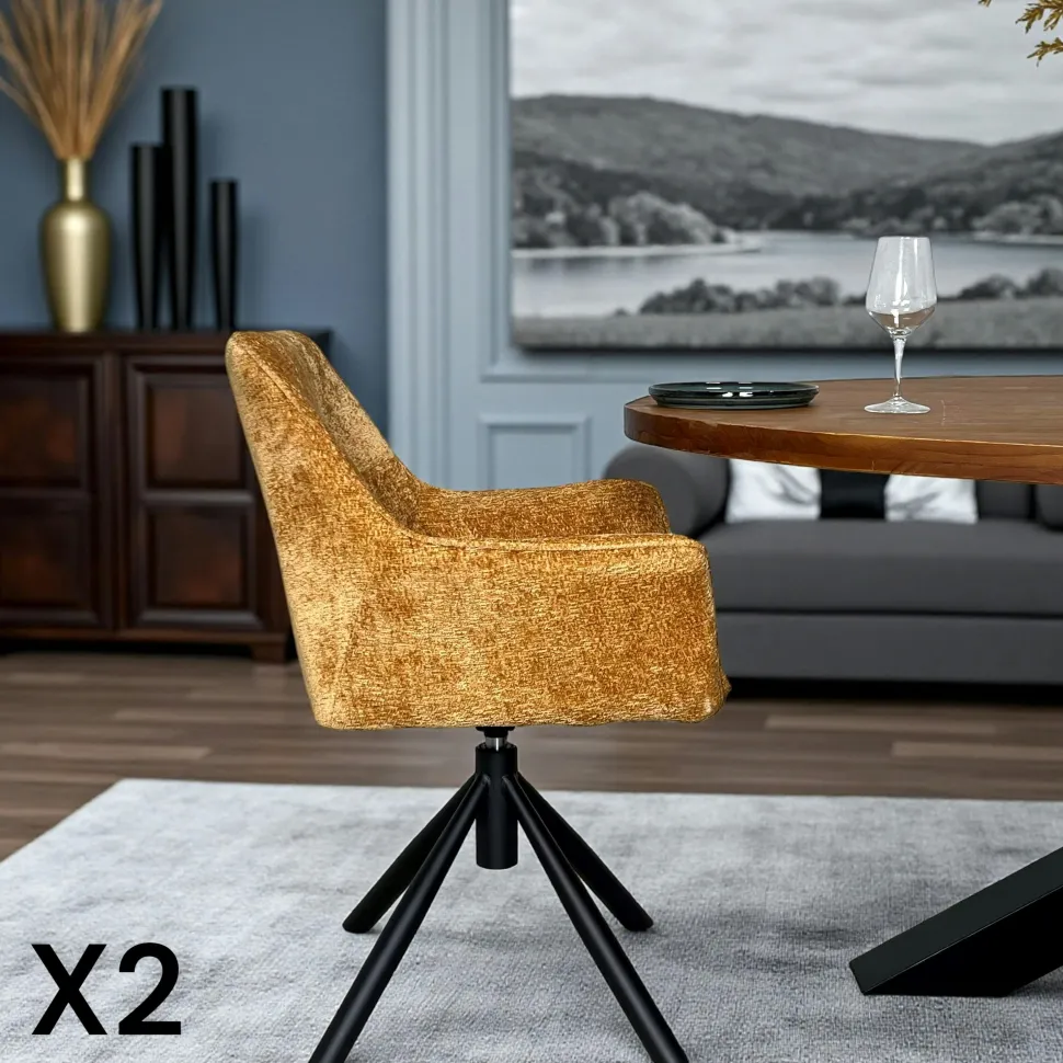 Chaise de bar velours ocre (lot de 2) MALMOE