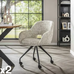 Chaise de bureau à roulettes en tissu gris chiné (lot de 2) CREEK