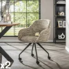 Chaise de bureau à roulettes en tissu sable chiné (lot de 2) CREEK