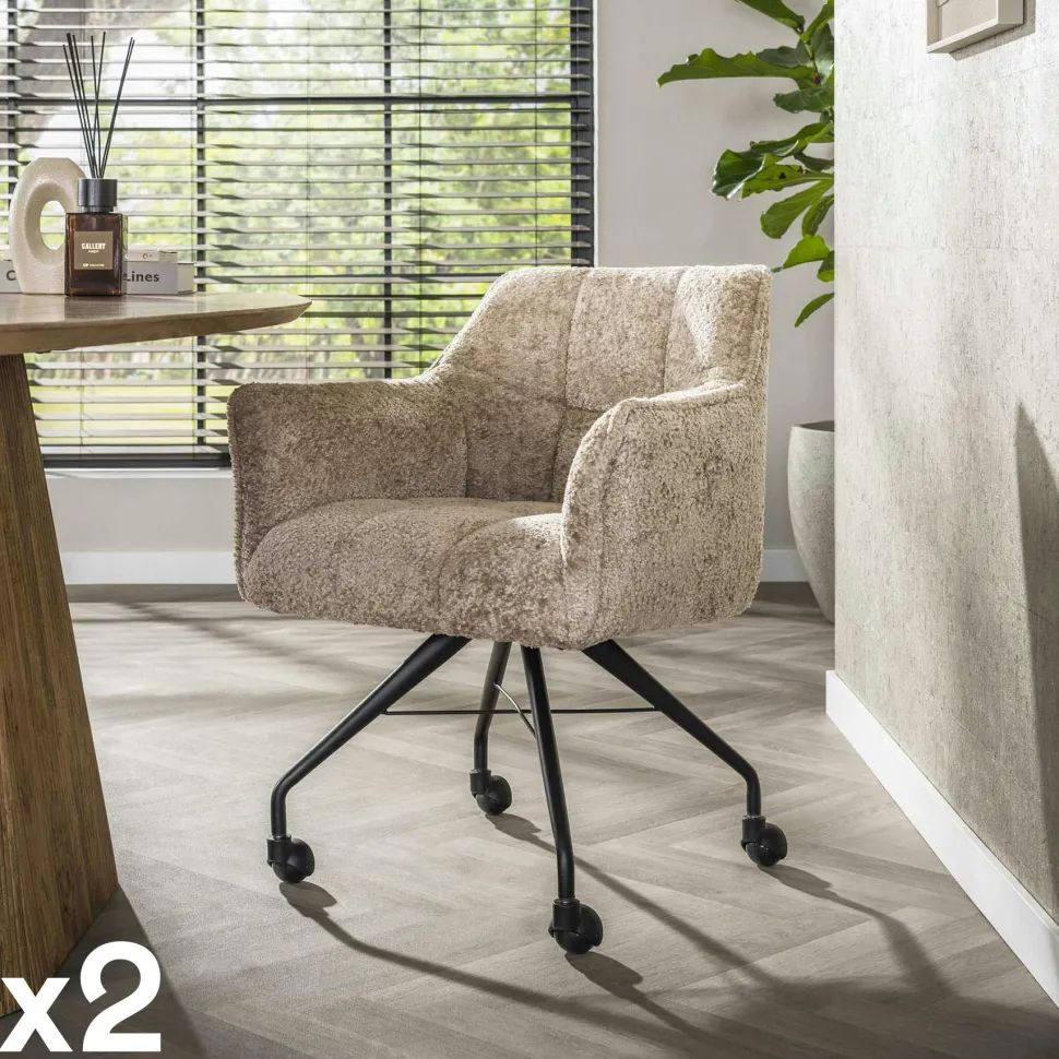 Chaise de bureau à roulettes tissu beige (lot de 2) MELBOURNE