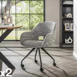 Chaise de bureau à roulettes en tissu gris clair chiné (lot de 2) CREEK