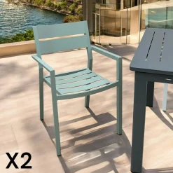 Chaise de jardin avec accoudoirs en aluminium gris ardoise (lot de 2) STOCKHOLM