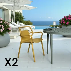 Chaise de jardin design jaune, empilable (lot de 2) PINETO