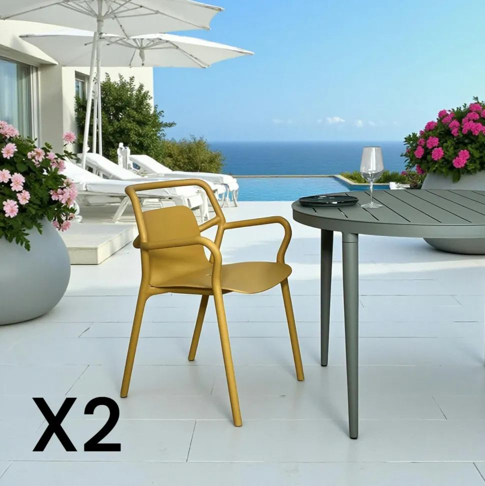 Chaise de jardin design jaune, empilable (lot de 2) PINETO