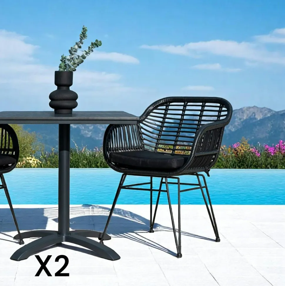 Chaise de jardin en rotin synthétique avec accoudoirs et coussin d'assise (lot de 2) IBIZA