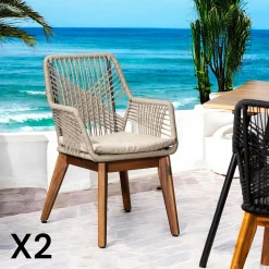 Chaise de jardin noire en corde tressée et pieds bois FSC® (lot de 2) GRENADE