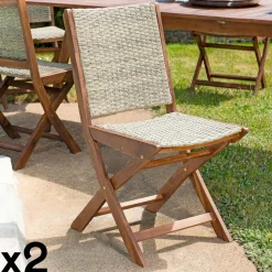 Chaise de jardin pliante bois d'acacia rotin synthétique BAHIA (lot de 2)
