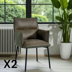 Chaise de salle à manger bi-matière marron (lot de 2) KERALA