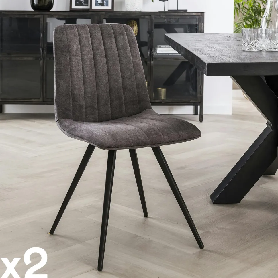 Chaise de salle à manger en velours gris JAVA (lot de 2)