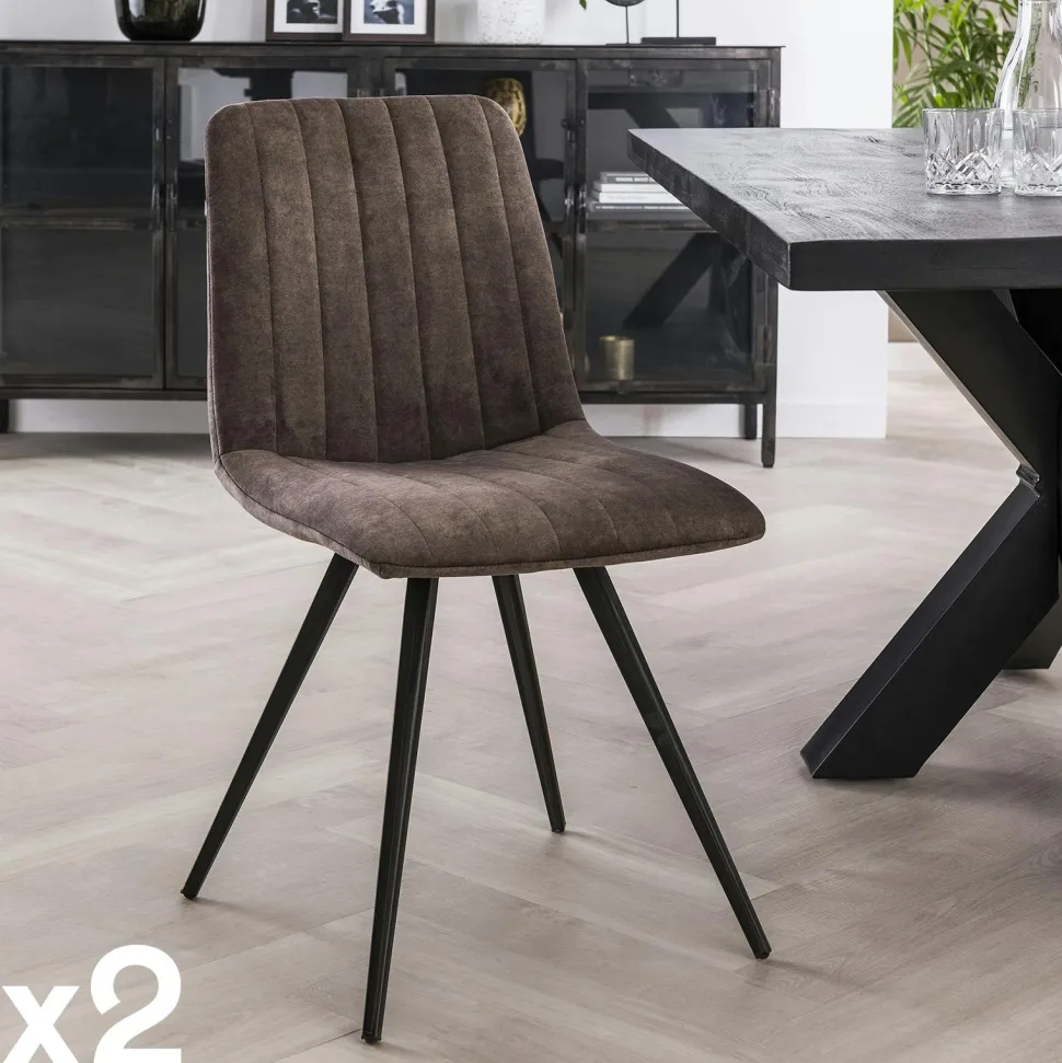 Chaise de salle à manger en velours gris JAVA (lot de 2)