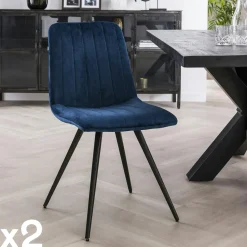 Chaise de salle à manger en velours bleu JAVA (lot de 2)