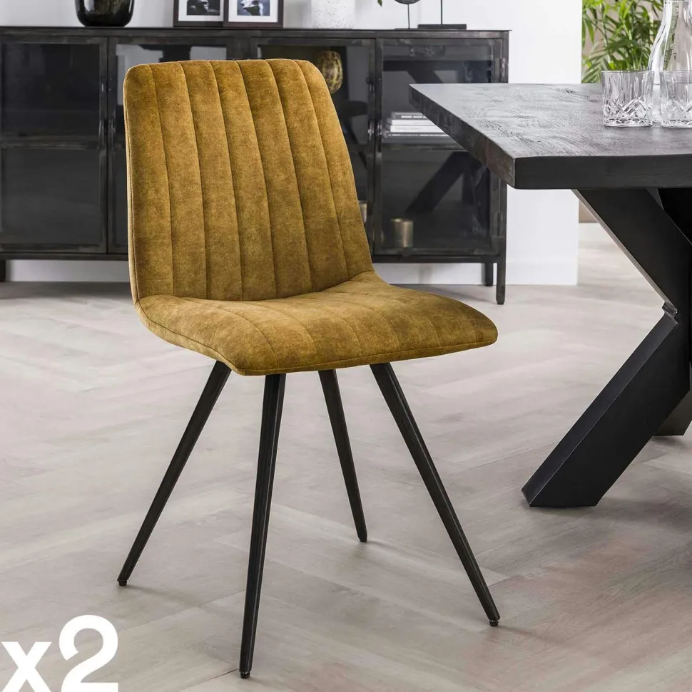 Chaise de salle à manger en velours bleu JAVA (lot de 2)