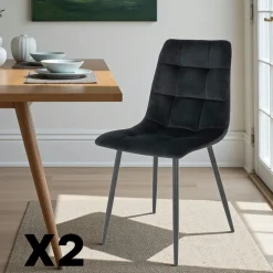 Chaise de salle à manger marron motif damier (lot de 2) TARAZ