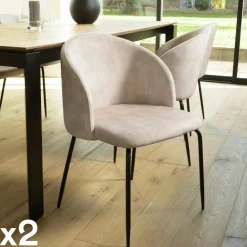Chaise de salle à manger velours acajou dossier rond (lot de 2) TIM