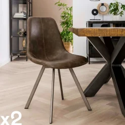 Chaise de table couture apparente taupe pied étoile HELSINKI (lot de 2)