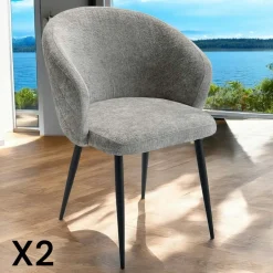 Chaise dossier rond tissu vert (lot de 2) IENA