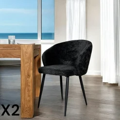 Chaise dossier rond tissu bleu (lot de 2) IENA