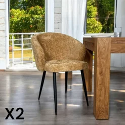 Chaise dossier rond tissu bleu (lot de 2) IENA