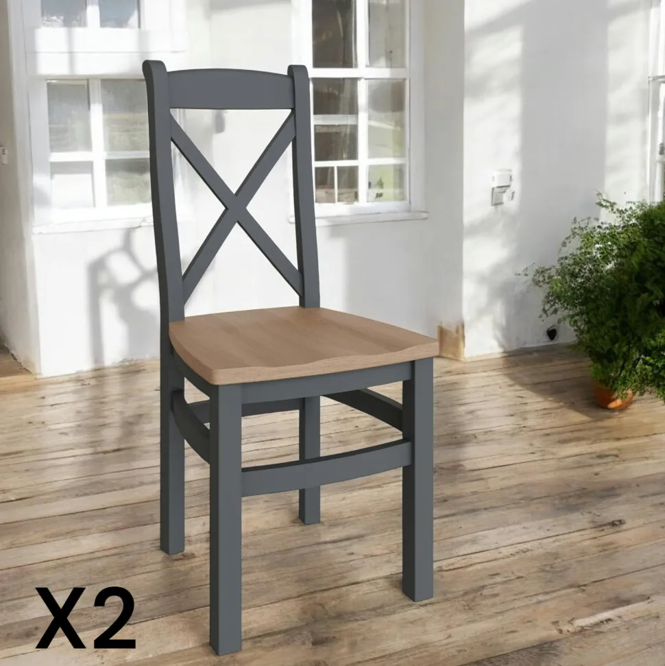 Chaise en bois et tissu avec dossier croisé finition charbon (lot de 2) COVENTRY