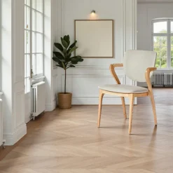 Chaise en cuir terracotta, accoudoirs bois noir ALDER