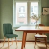 Chaise en lin vert - dossier rainuré et pieds bois ROSARIO