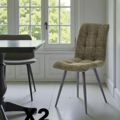 Chaise en tissu anthracite motif damier (lot de 2) LOMBARDIE