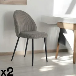 Chaise en tissu côtelé taupe (lot de 2) IENA