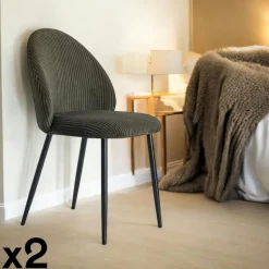 Chaise en tissu côtelé vert (lot de 2) IENA